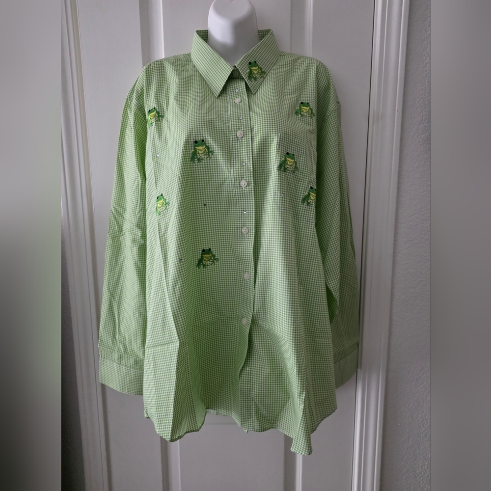 LasOlas Embroidered Relax Fit Button Up Shirt Womens XL.